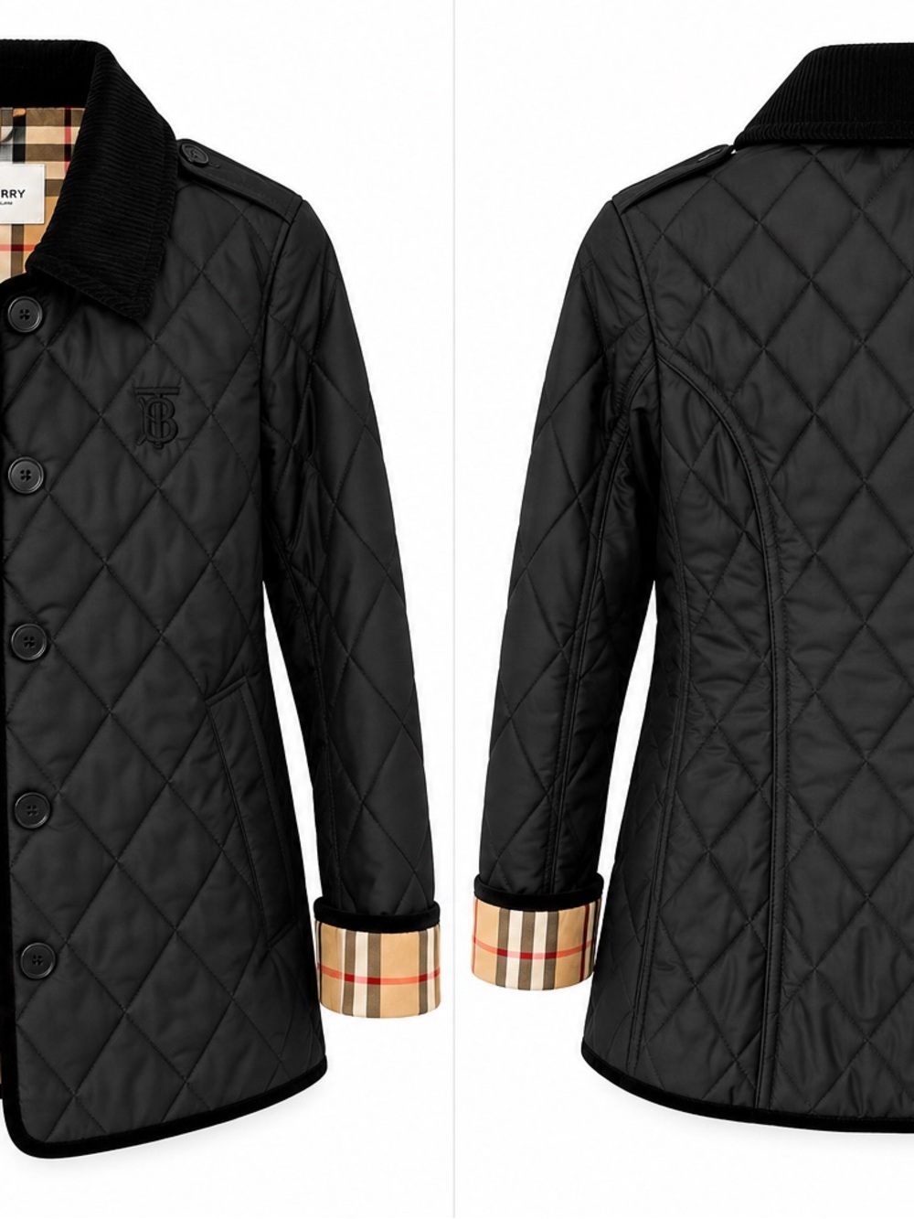 Burberry Black Quilted Jacket with Nova Check Trim